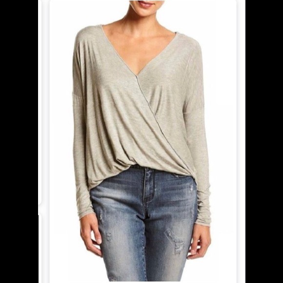 BONGO Tops - Bongo V-neck Wrap Top Grey Ruched Long Sleeve New